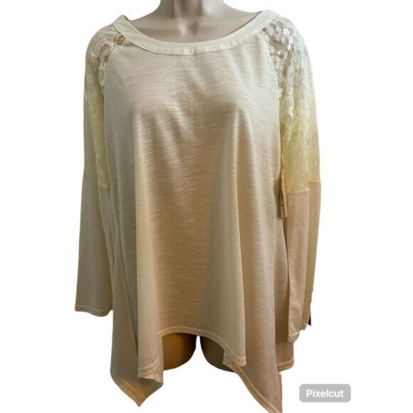 Altar’d State Cream Colored Sheer Long Sleeve Lace Blouse. Hi-Lo. Size Small - Picture 1 of 8